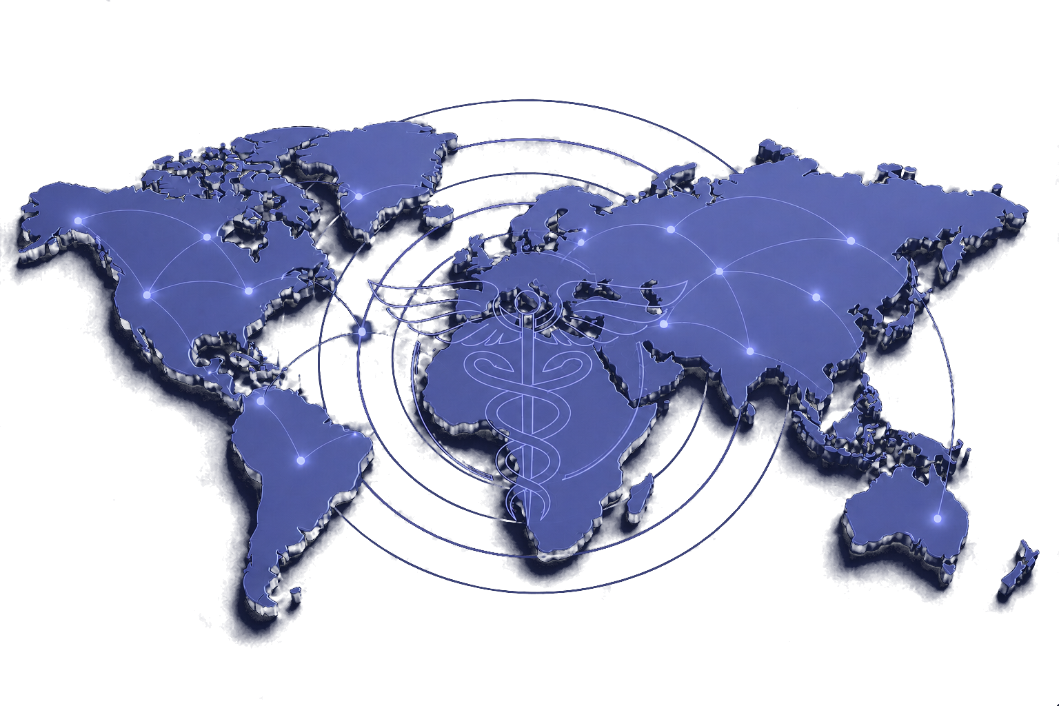 Mapa mundial completo conectado con el emblema lineal de NewMedLive